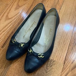 Salvatore Ferragamo Womens Block Heels Shoes Blue Leather 5.5 B